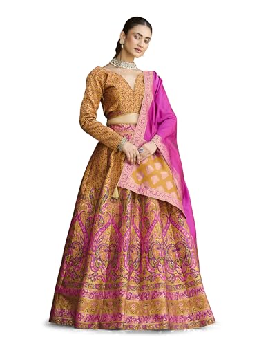Image of PURVAJA Women's Kanjiwaram Semi-Stitched Lehenga choli