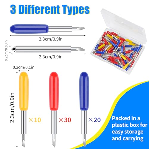 Image of 60 PCS Replacement Cutting Blades, 3 Types of Blades | 30 Standard Blades, 10 Deep Cutting Blades and 10 Fine Point Blades. Compatible with Explore Air 2 /Air 3 /Maker /Maker 3