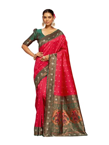 Image of EthnicJunction Women's Silk Blend Woven Paithani Saree With Blouse Piece | Wedding Saree | Heavy Saree