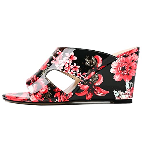 MERRORI Womens Patent Solid Party Sexy Open Toe Slip On Wedge High Heel Wedges Sandals 3.3 Inch2