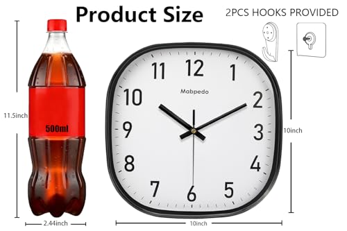 Image of 10 Inch Wall Clock, Silent Non Ticking Wall Clocks Battery Operated, Square Analog Decorative Wall Clocks for Bedroom Living Room Office Home Gym Porch Decor Indoor Outdoor Clock, Black