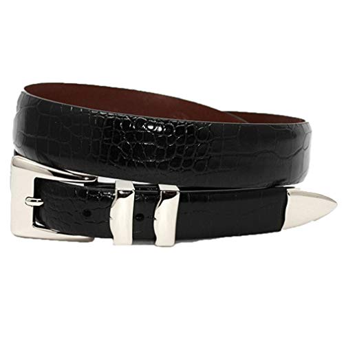 Torino Leather X-Long Alligator Embossed Calfskin Dress Belt with 4PC Buckle Set - Black 32