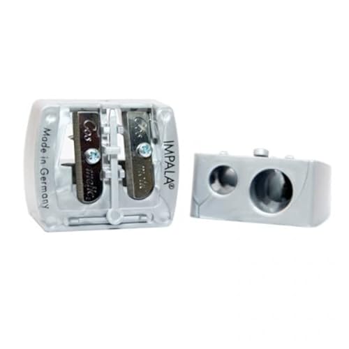 2 Stück Impala Kosmetik-Spitzer, Präzisions-Spitzer, manuell, mit doppeltem Loch, für Kosmetikpinsel, Augenbrauenstift, Eyeliner, Lippenstift, 2 Stück