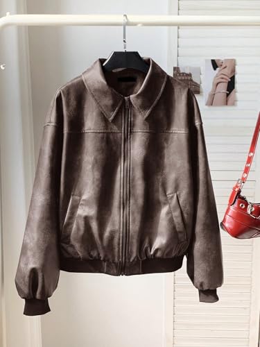 Chic Brown PU Leather Jacket for Women - Perfect for Fall & Winter Style (Small) - Image 5