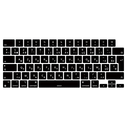 MiNGFi Français AZERTY Silicone Clavier Coque de Protection / Couverture pour MacBook Pro 14' A2442 (2021+) MacBook Pro 16' A2485 (2021+) M1 Pro/Max Chip Touch ID EU/ISO Clavier - Noir