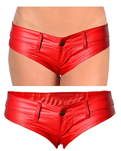 Mini Denim Shorts Faux Leather Micro Shorts Christmas Red 2 S