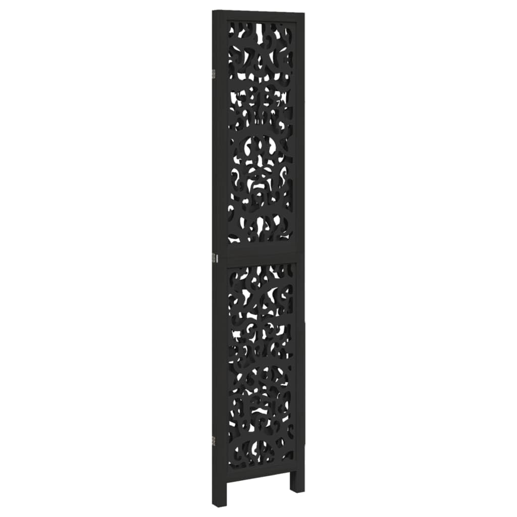 Paravent à 3 panneaux en bois massif de Paulownia - Noir - 105-110 x 200 cm - Brise-vue pliable - Pour chambre à coucher, salon, bureau et balcon - Design moderne avec charnières en métal