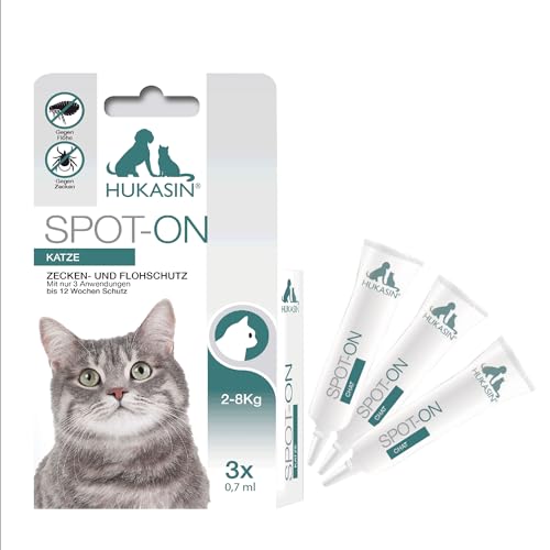 Hukasin® Spot On Katze - Zecken- und Floh Schutz - langanhaltender Zeckenschutz & Flohmittel für...