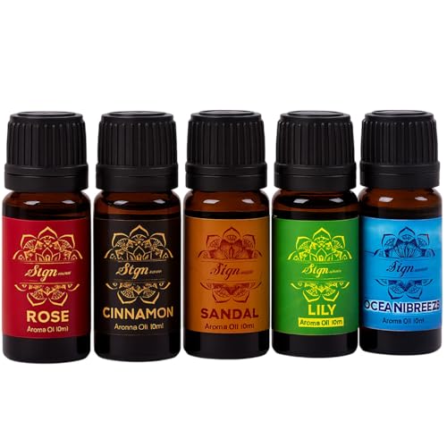 Image of Signamio 5 Pcs Essential Oil Set - Premium Reed Diffuser Fragrance Aroma Oil Collection for Home & Office - Long-Lasting Scented Blends for Relaxation & Wellness - Lily /Sandal /Ocean /Cinnamon /Rose