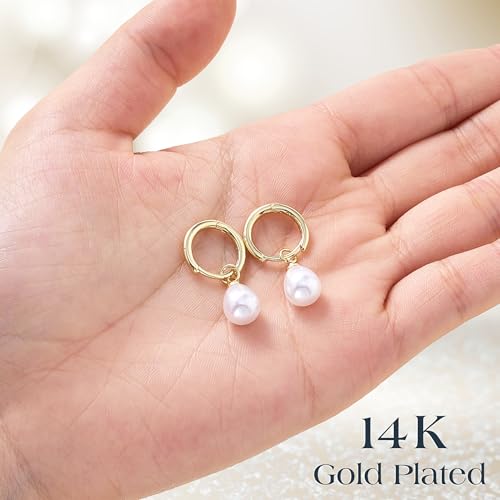 BELVOIR 14K Gold Pearl Earrings for Women Elegant Pearl Drop Earrings, Lightweight Pearl Hoop Earrings for Women, Leverback Wedding Bridal Jewelry Gift3