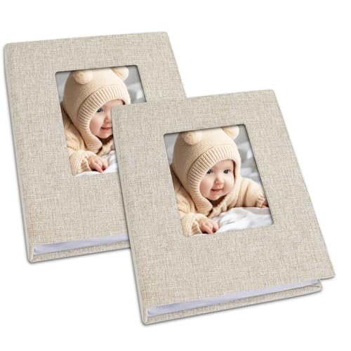 Image of Vienrose Small Baby Photo Album 4x6 Photos, 2 Pack Linen Cover Mini Photo Book, 26-Page Holds 52 Pictures, Artwork or Postcards Storage