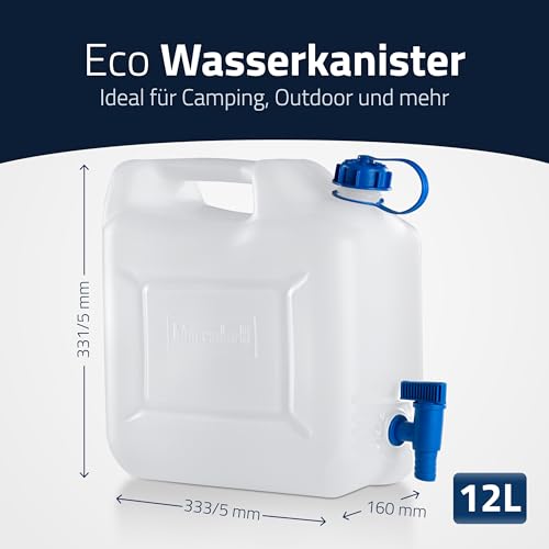 Foto von hünersdorff 817500 Wasserkanister ECO mit festmontiertem Ablasshahn / Wasserauslauf, 12 L (mit Hahn), Weiß