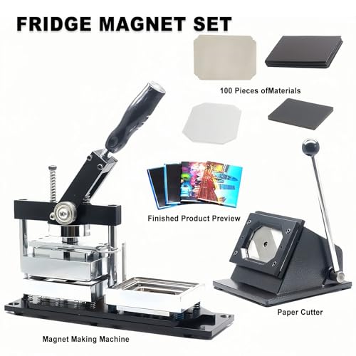 Zestaw Do Tworzenia Odznak I Magnesów Na Lodówkę, Prostokątne Magnesy 80 X 53 Mm Z Krajalnicą I 100 Materiałami Do Tworzenia Niestandardowych Magnesów I Odznak Fotograficznych