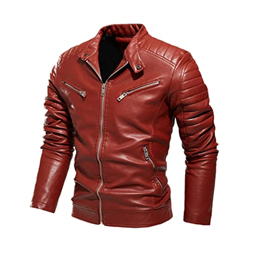 Veste en cuir noir pour homme avec doublure fourrure rouge XXL