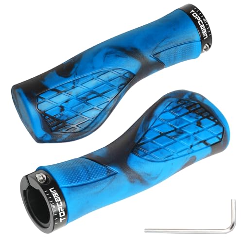 TOPCABIN Bicycles Handlebar Grips, Aluminum Lock-on Ergonomic Bike Grips, Cushion Vibrations Comfort Bike Handlebar Grips, Mountain MTB BMX Bicycles Grips for Scooter (Rubber Camouflage(Blue))