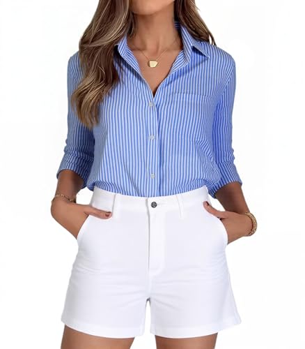 Beninos Striped Button Down Shirts for Women Dress Shirts Long Sleeve Casual Collared Office Work Shirt with Pocket