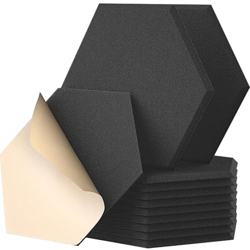 防音シート吸音材 防音パネル 30×26×0.9CM 六角形 12枚入り 背面に両面テープ付き おしゃれ 防音シート 防音 騒音対策 難燃性 消音 防潮 ノイズ吸収 エコー軽減 DIY 室内装飾 楽器 スタジオ 壁と天井兼用の商品画像（Amazon）