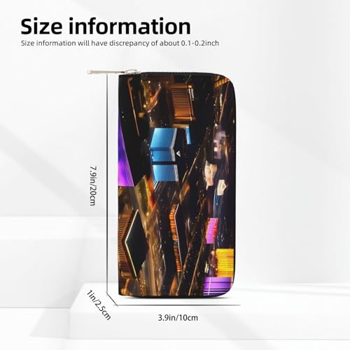 Pu Leather Wallet For Women Girl, Zip Around Credit Card Holder Las Vegas Night View Long Wallet Clutch Purse Waterproof Travel Handbag3