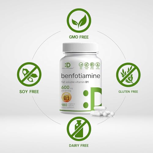 Image of WITFY Benfotiamine 600mg Per Serving, 180 Veggie Capsules (300mg Per Cap) - Fat Soluble Vitamin B1 Thiamine Supplement - 3rd Party Tested, Vegan, Non-GMO, Gluten Free