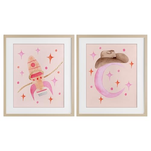 Space Cowgirl Rocket Ship duo de cadres sous verre pour habiller un mur vide