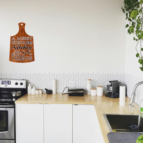 Image of PNF Poster And Frames A messy Kitchen is a happy kitchen Quote Wall art & Door Hanging Frame For Kitchen, Dining, restaurants Decor | Walland home Decor for Living Room | Room Decor Wall Decor Items For Bedroom | (Wooden, 11x9 Inch,brown)-69-1