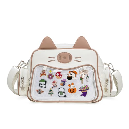 Kawaii Ita Bag Crossbody Bag Cute White Cat Backpack Girls Shoulder Bags Pin Display with Insert