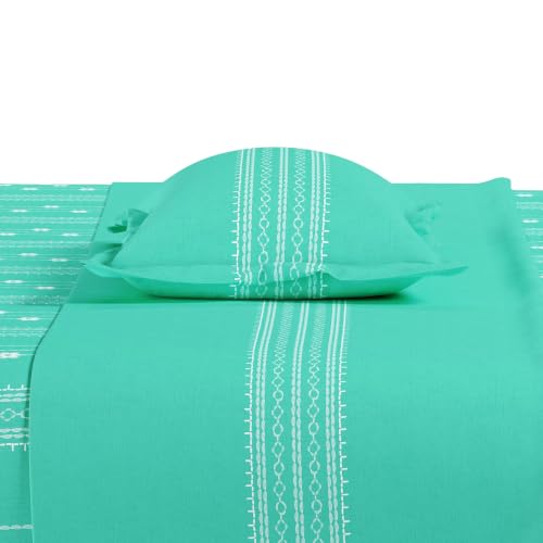 Image of Mytrident Bedsheet for Double Bed Queen Size |90 Inches x 100 Inches | Zari Sea Green