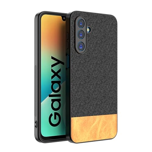 Image of Kapa Soft Fabric & Leather Hybrid Protective Back Cover for Samsung Galaxy M36 / F36 5G | Shockproof Slim Hard Anti Slip Back Case (Black,Brown)