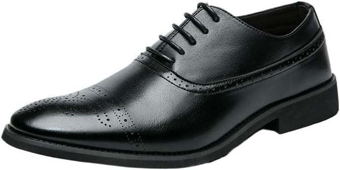 Men&#39;s Semi Brogue Dress Oxford Shoes Luxury Leather Brogue Fashion Lace Up Tuxedo Casual Business Anti-Slip Non Slip Rubber Sole Block Heel Dress