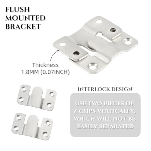 Image of 8 Pieces Z Clip Interlocking Bracket - Wall Flush Mount Picture Hanging Bracket Heavy Duty Photo Frame Hanger Stainless Steel 4 Hole DisplayBoard Hanging Buckle (4 Pairs)