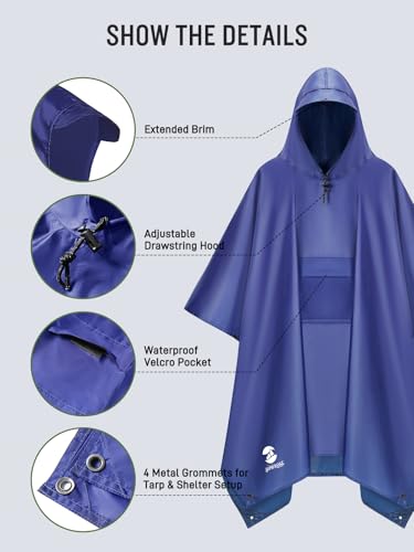 Image of SaphiRose Extra Thick Hooded Rain Poncho Double Layer Waterproof Raincoat Jacket for Men Women Adults