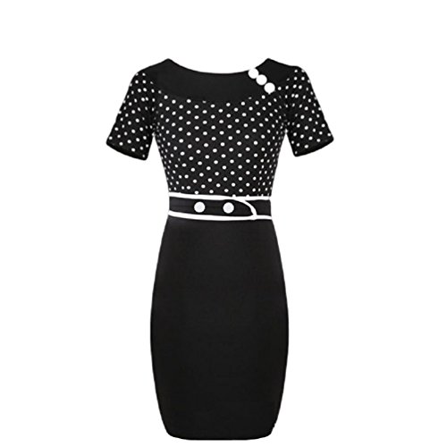 Ro Rox Robe à Pois Polka Dot Crayon de Retro Années 50 - Noir & Blanc (M - 38)