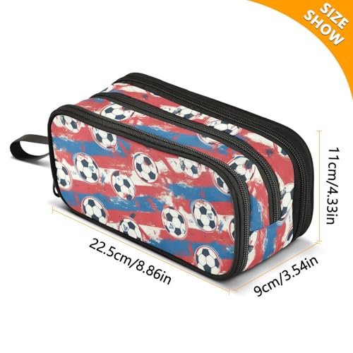Image of Football Large Pencil Case,Soccer Ball Big Capacity Pencil Pouch 3 Compartments,Zipper Pencil Box, Back to School Supplies for Teen Girls Boy Student College Adults,Travel Essentials black