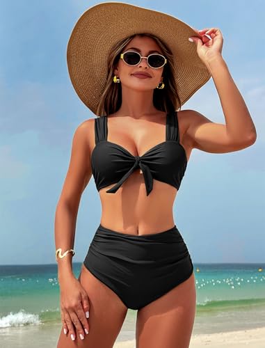 ZAFUL High Waisted Bikini Sets for Women Swim Suits 2025 Tummy Control Ruched Bikini Two Piece Bathing Suit Swimwear2