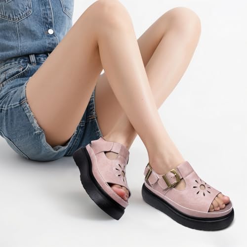 Image of Platform Sandals for Women Chunky Ankle Buckle Casual Open Toe Comfortable Flower Decoration Fisherman Sandals