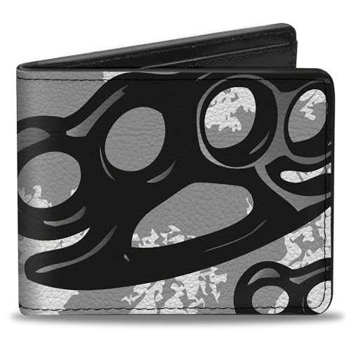 Buckle-Down Men's Wallet, Bifold, Brass Knuckles White Gray Black, Vegan Leather, Multi, 4.0