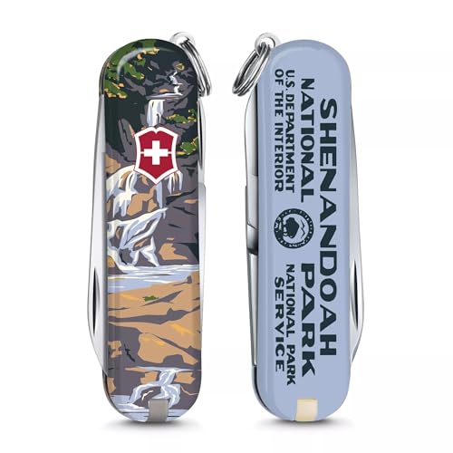 Image of Victorinox Classic SD Swiss Army Knife, Shenandoah National Park | 7-Function Swiss Mini Knife, Small Blade, Nail File, Screwdriver, Key Ring, Swiss Made, Compact EDC for Keys and Bags