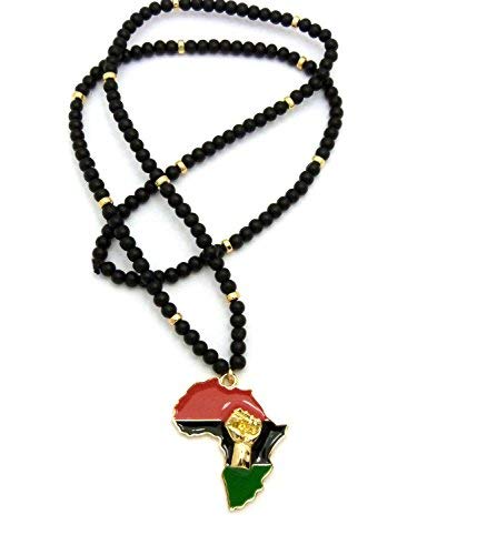 Fist Power in Pan African Colored Africa Map Pendant 6mm 30 inches Wooden Bead Necklace4