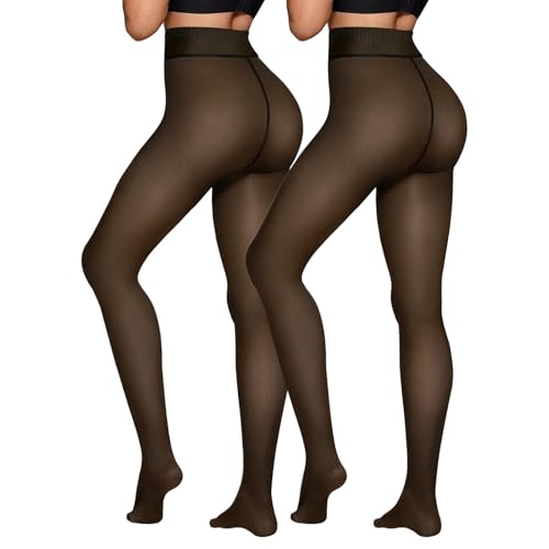 3 Pairs Fleece Lined Tights - Winter Warm Fake Translucent Tights Sheer Thermal Pantyhose Leggings for Women