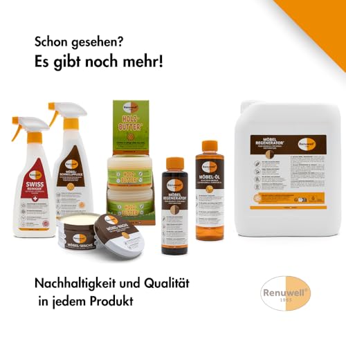 Renuwell Möbel Schnellpflege mit Bienenwachs, 500 ml – Reinigung und Pflege für Möbel und Holzoberflächen, entfernt Staub & Fingerabdrücke, frischt Farben auf, Schweizer Qualität