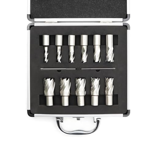 Image of Yunnergo HSS Annular Cutter Set 13Pcs 7/16" to 1-1/16" Cutting Diameter, with 3/4 Inch Welded Shank, Mag Drill Bits Kit CNC Machined Cutters (1" Cutting Depth,13Pcs)