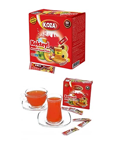 KOZA cocteil bebida instantánea en polvo Stick envuelto individualmente paquete de 50 | Polvo para bebida caliente o fría | Té Turco | polvo de té helado | té frío | te de frutas
