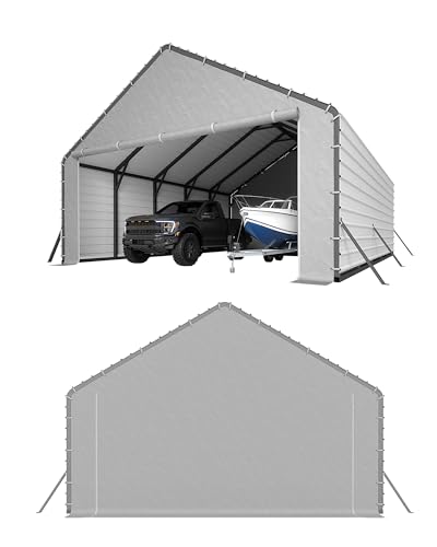 Image of GarveeLife Heavy-Duty PE Enclosure Kit (2-Pack) for Metal Carport - 220gsm Roll-Up Zipper Door Panels for 20x25, 20x20 ft, with Ball Bungees, Gray