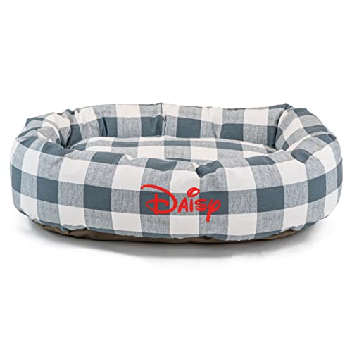 Majestic Pet Anderson Check Personalized Bagel Dog Bed | Donut Style Pet Bed with Custom Embroidered...