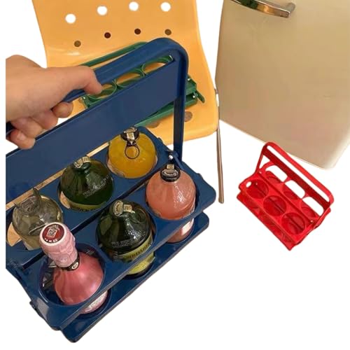 Bottle Caddy for 6 Pack Bottle Can, Portable Beer Bottle Rack Pure Color Foldable Beverage Storage Rack Picnic Beer Handle Basket Plastic Beer Carrier 6 Beer Holder Basket (Blue)