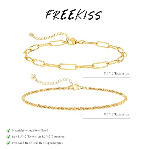 Image of Freekiss Sterling Silver Ankle Bracelets for Women: Dainty Layered Waterproof Anklet for Women Adjustable Womens Anklet Set Stackable Figaro Beaded Cuban Link Anklets Beach Jewelry for Women