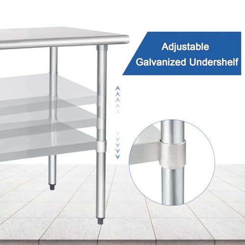 Image of HARDURA Stainless Steel Table with Undershelf and Galvanized Legs NSF Heavy Duty Commercial Prep Work Table for Restaurant Kitchen Home and Hotel