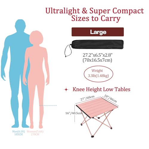 Image of Grope Portable Camping Table with Aluminum Table Top, Folding Beach Table Easy to Carry, Prefect for Outdoor, Picnic, BBQ, Cooking, Festival, Beach, Home (Pink-L)