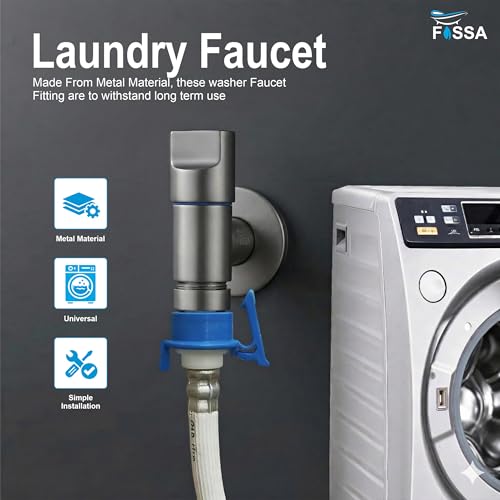 Image of Fossa 1-Year Warranty Stainless Steel Laundry Washing Machine Faucet | Outdoor Water Spigot with Handle | Multi-Use Hose Connector Tap, Angle Valve - Grey (Matte Finish)