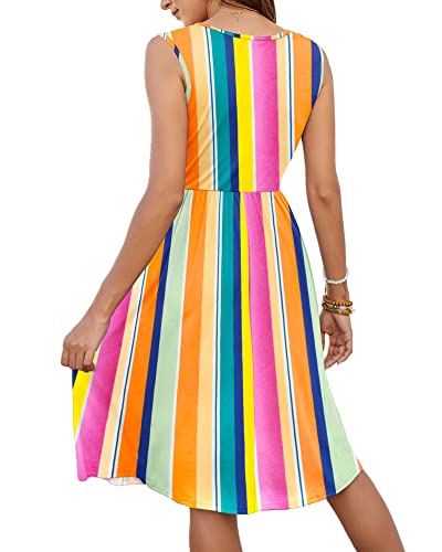 Image of MOLERANI Women Summer Dresses Sleeveless Casual Loose Swing Button Down Midi Dress with Pockets